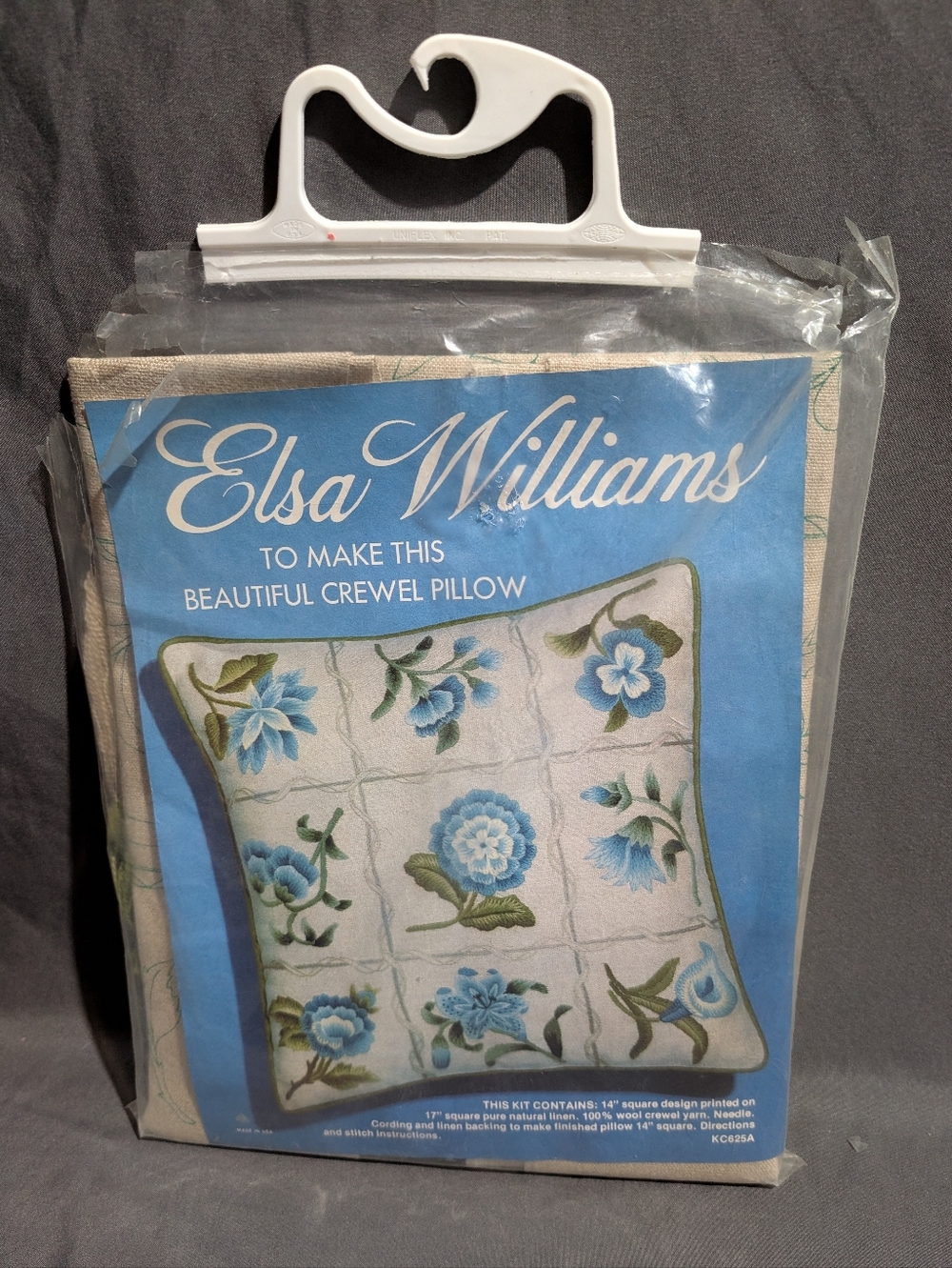 Vtg Elsa Williams Crewel Embroidery Pillow Kit Blue Flowers #KC625A New